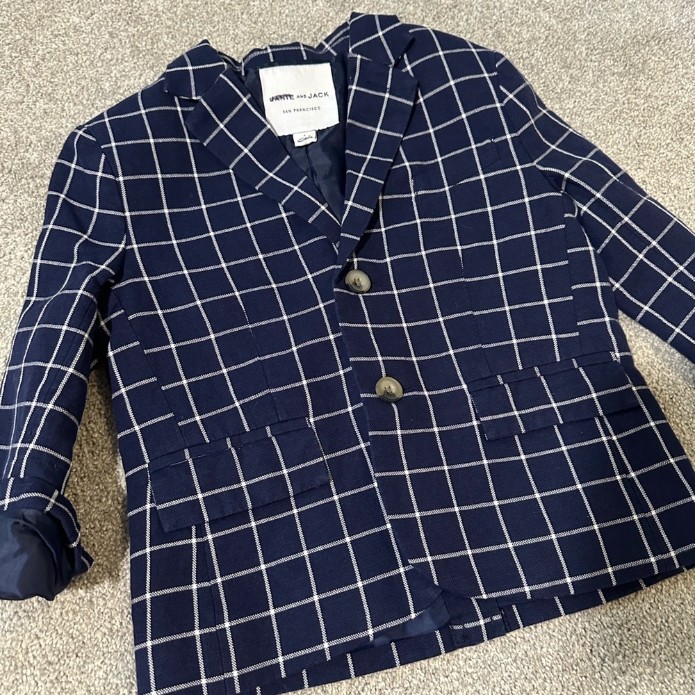 Janie and Jack Navy Checkered Boys Blazer